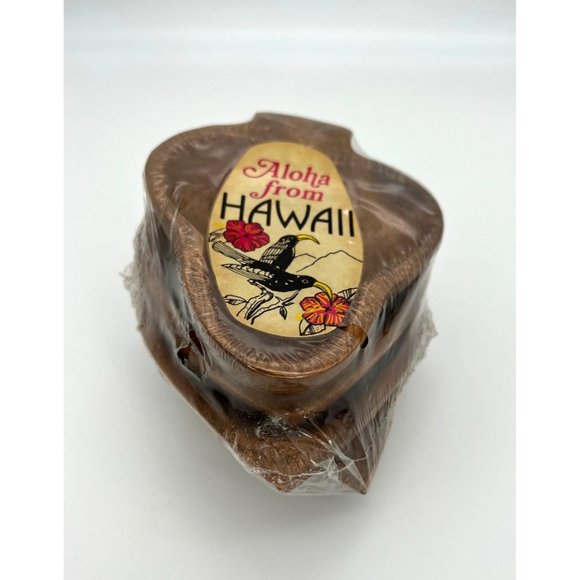Vintage Aloha From Hawaii Monkey Pod Wood Dish Set - 4.5" - Philippines - NOS - Picture 1 of 7
